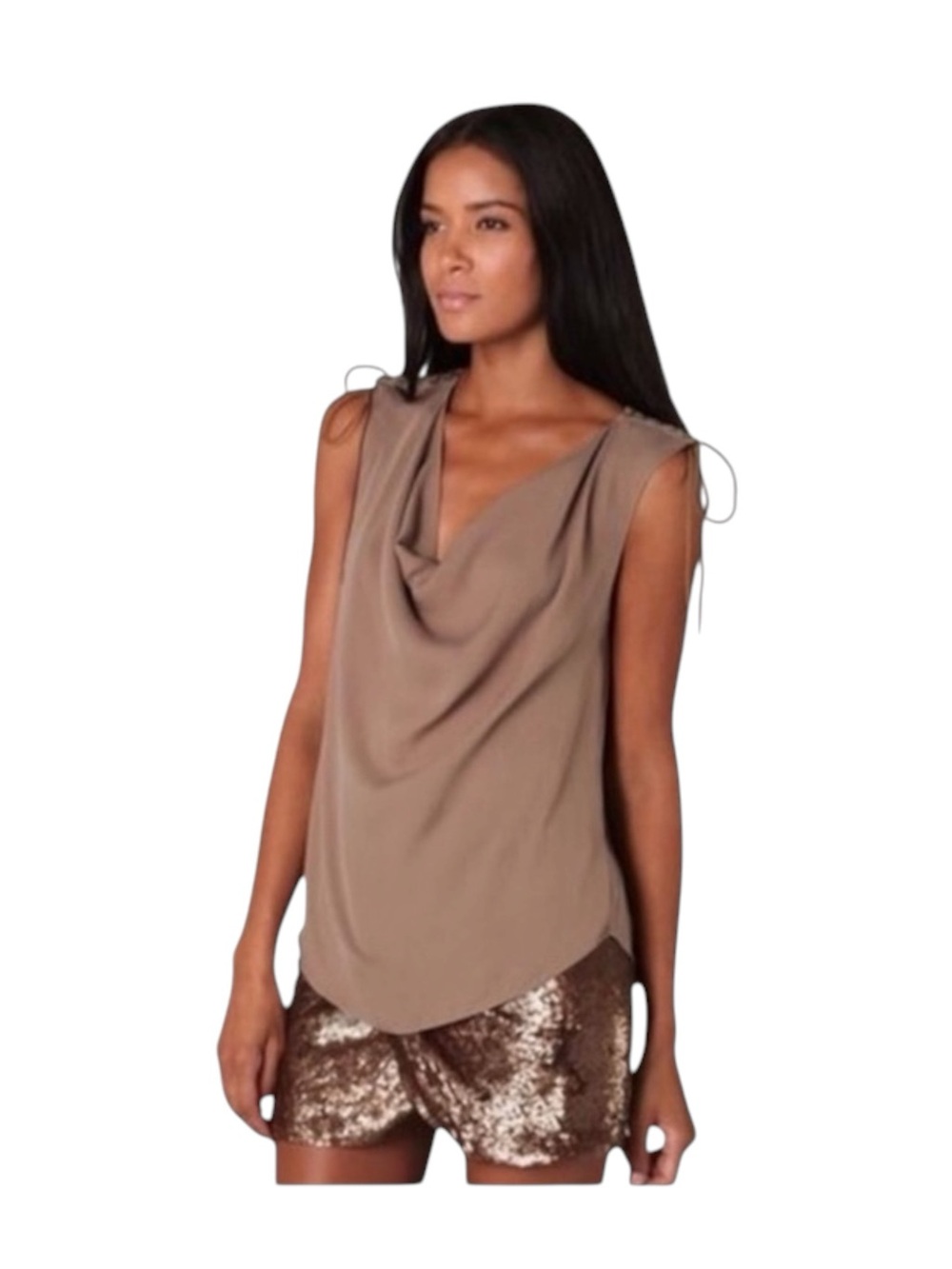 Haute Hippie ❤︎ Cowl Neck Silk Leather Lace Up Sleeveless Top ❤︎ Latte ❤︎︎ Small
